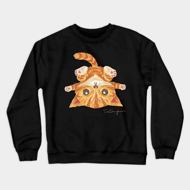 Tabby cat upside-down Crewneck Sweatshirt by sanogawa